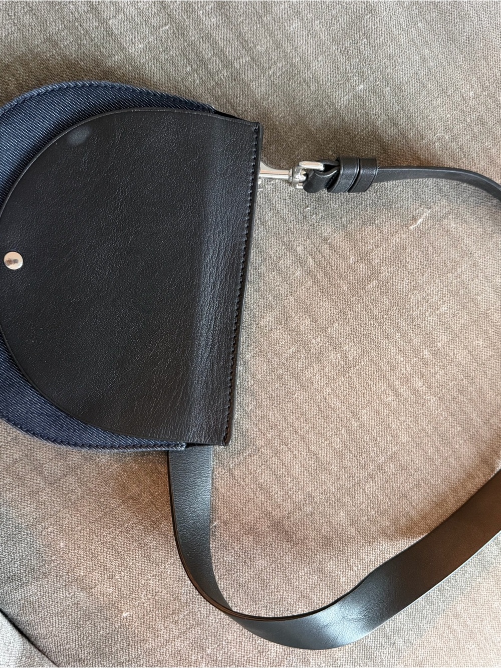 Theory Black Leather and Navy Canvas Crossbody Bag